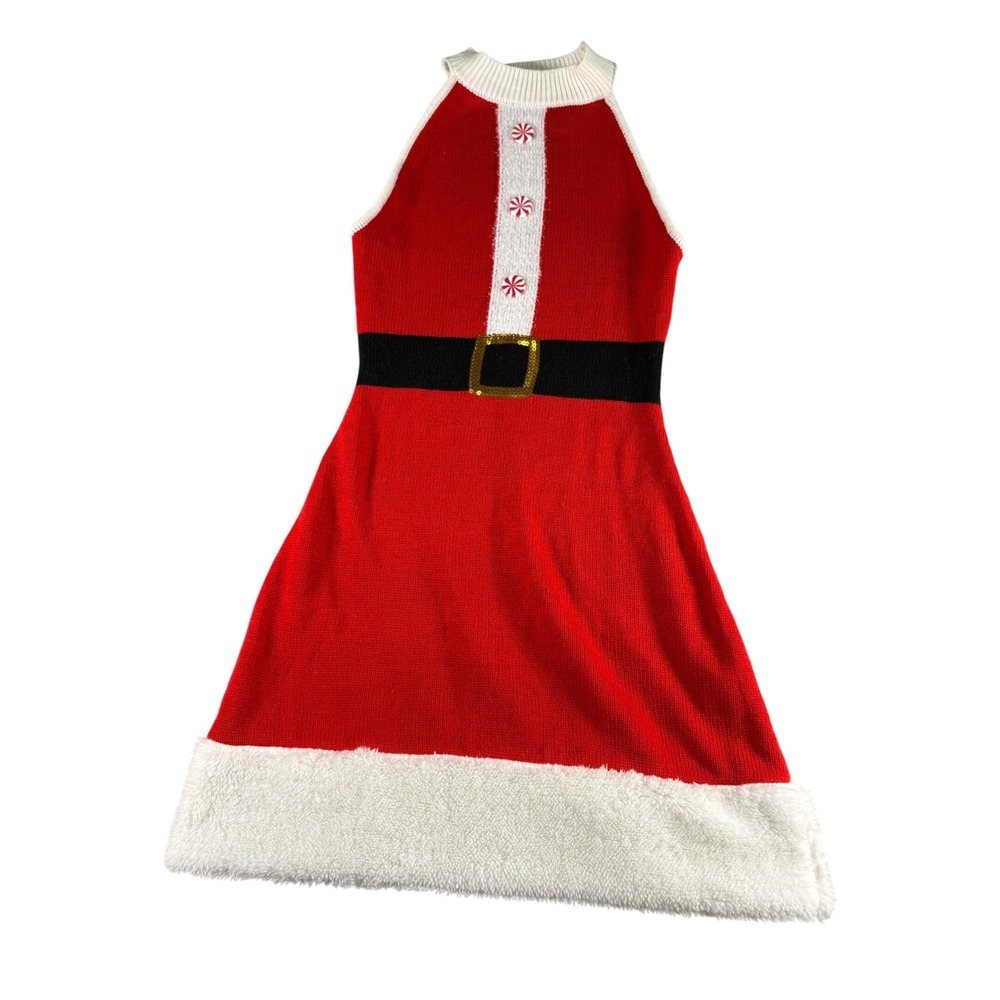 Kids Girls Sweater Dress Santa Claus Costume Holiday Christmas Knit‎ Red M